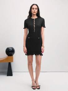 Aveloria Vestido de malha slim fit de renda preta de luxo francês