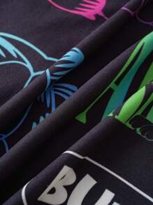 GARFIELD | SHEIN Tween Boy Cartoon Glow-In-The-Dark Full Print Cat Pattern Knit Crew Neck Top And Stretchy Shorts Pajama Set