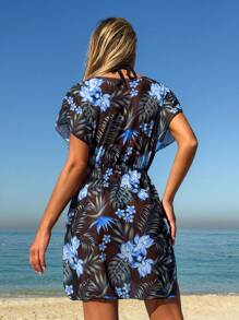 Swim Lushoire فستان تغطية طباعة زهرية للشاطئ والإجازة الصيفية للنساء