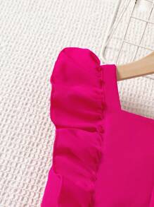 Young Girl' Ruffle Trim Wide Leg Jumpsuit, Summer - Hot Pink - View 6