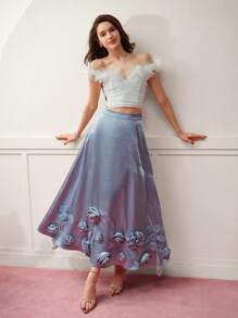 MOTF PREMIUM STEREO FLORAL FLOWY SKIRT - Blue - View 1