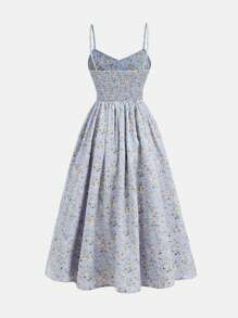 SHEIN Vestido informal con tirantes finos y estampado floral menudo para niñas preadolescentes de vacaciones