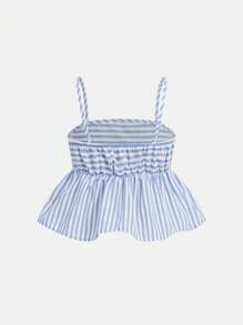 Nova Glow Tween Girls Vacation Casual Woven Blue Striped Cami Top & Wide Leg Pants Set