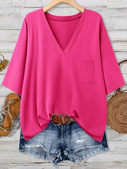 SHEIN LUNE Plus Size Saint Patrick's Day Green Pocket T-Shirt Spring Break Boho Rave T-Shirt Festival Spring Break T-Shirt Old Money Style Women Rave T-Shirt