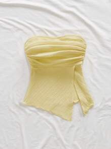 Firerie 女士优雅浪漫时尚通勤性感优雅风格黄色褶皱抹胸，适合派对、海滩度假、返校、浪漫约会、婚礼季、生日、复活节、春夏装 - 黃色 - 查看 4