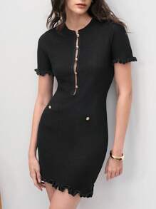 Aveloria Vestido de malha slim fit de renda preta de luxo francês