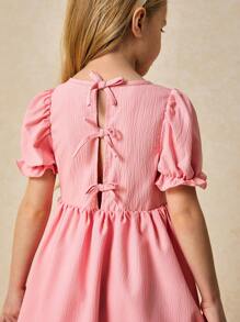 SHEIN Young Girls Elegant Pink Bow Decor Loose Dress For Spring/Summer - Pink - View 1