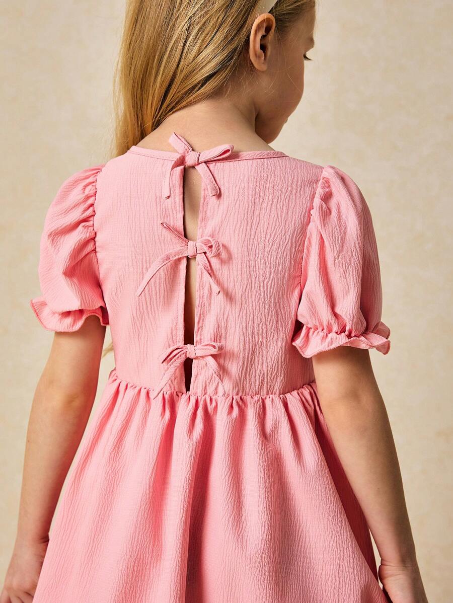 SHEIN Young Girls Elegant Pink Bow Decor Loose Dress For Spring/Summer - Pink - View 1