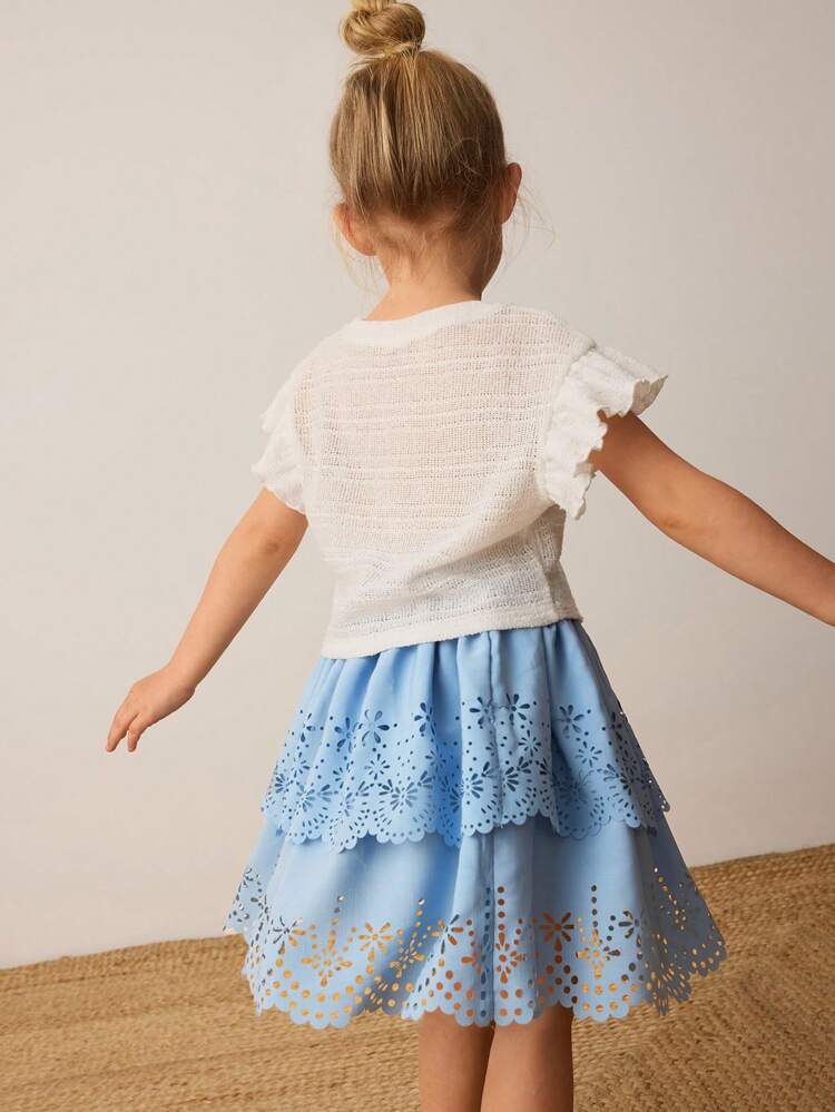Young Girl Embroidered Decorated Layered Hem Skirt, Pastoral Lovely Casual Vacation Solid Color Pink Skirt, Spring/Summer