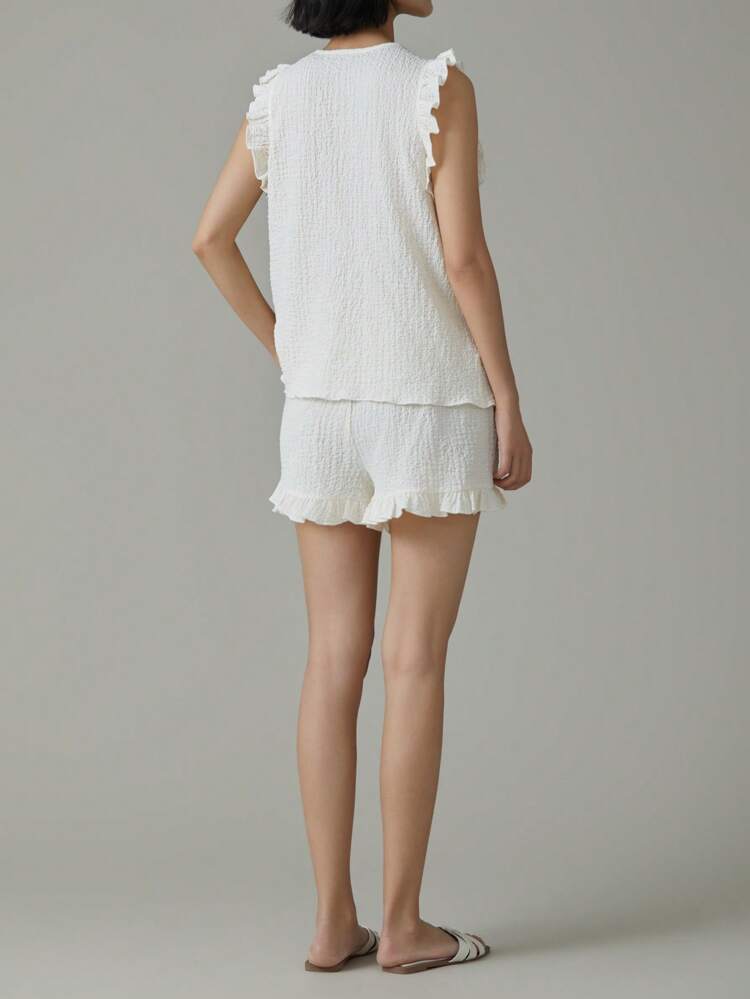 2pcs/Set Women Summer Casual Solid Color Camisole And Shorts Linen Set Women Clothing Summer