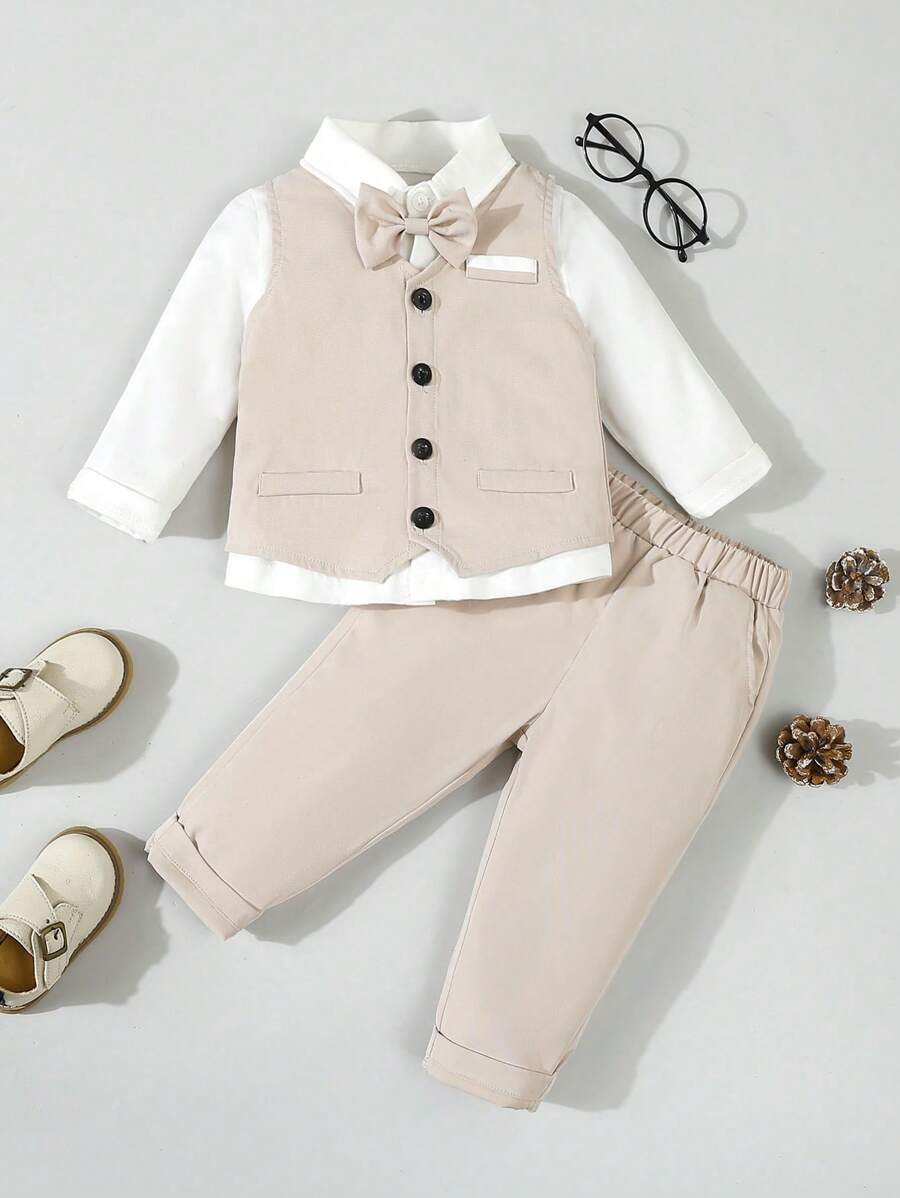 SHEIN Conjunto formal de 2 piezas para niño bebé, chaleco y pantalones (camisa no incluida) - Albaricoque - Ver 1
