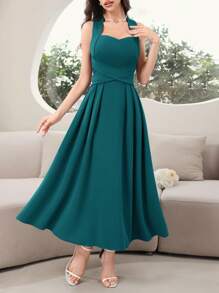 Modelyn 1pc Women Solid Color Sleeveless Dress, Fashionable For Summer