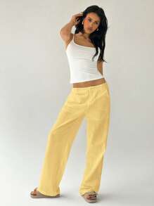 Easelle Pantalones rectos de cintura baja, sueltos y de color liso