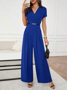 SHEIN Clasi 女士休闲通勤纯色收腰阔腿连体裤