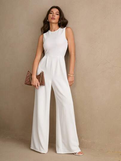 SHEIN Tall Casual Elegant ärmlös svart jumpsuit med vida ben