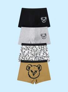 4pcs/Pack Stylish Graphic Animal Print Boxer Briefs For Tween Boys - Multicolor - View 1