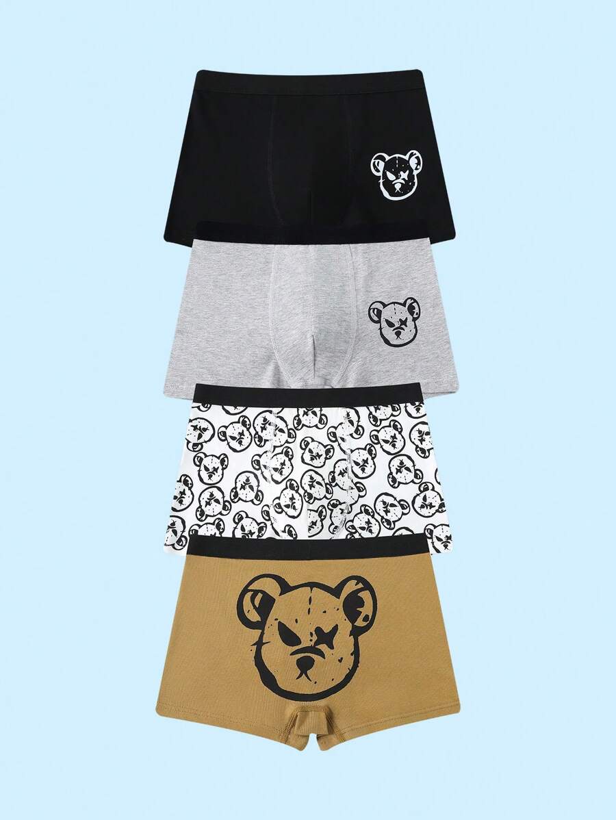 4pcs/Pack Stylish Graphic Animal Print Boxer Briefs For Tween Boys - Multicolor - View 1