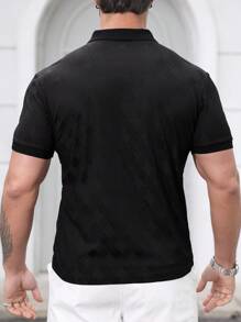 Manfinity Homme Camisa polo de manga corta casual y de oficina a cuadros negra para hombre - Negro - Ver 3