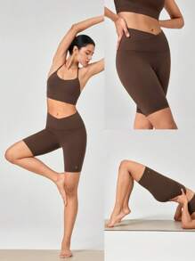 GLOWMODE 8" FeatherFit™ Crossover Biker Shorts Cycling Running Gym Workout - Cinnamoninspiration - View 8