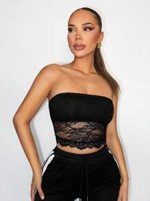 BamGleam Top ajustado de estilo corsé con parches de encaje floral para mujer