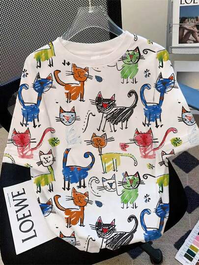 SHEIN Women Plus Size Cartoon Printed Round Neck T-Shirt