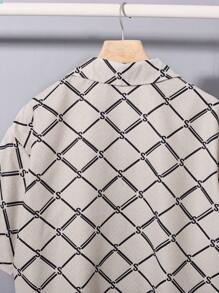 SHEIN Teen Boys' Rhombus Print Short Sleeve Casual Beach Vacation Shirt, Soft & Comfortable, Versatile For Everyday, School, Travel, Sports, Vacation - Beige - View 5