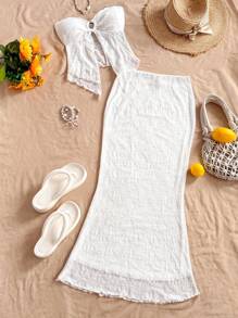 Soleia 休闲、度假、西部、海滩、婚礼宾客、毕业典礼、早午餐、圣帕特里克节、春假、复活节、音乐节、优雅的波西米亚热带风情、优雅的度假、优雅的蕾丝针织纹理、两件套、适合春夏 - 白色 - 查看 6