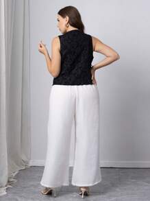 SHEIN Clasi Plus Size Elegant Jacquard Vest & Pants 2 Pieces Set, Work Outfit - Multicolor - View 2
