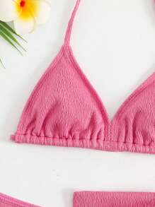 Tween Girl 3 件套泳衣套装，白色独特提花面料，时尚休闲优雅，适合游泳、度假、夏季