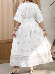 SHEIN Clasi Plus Size Bat-Wing Sleeve Boho Dress – Casual Summer Vacation Beach Outfit - Multicolor - View 2