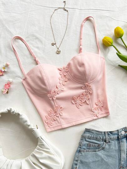 Soleia 女士优雅纯色刺绣贴花吊带背心，夏季