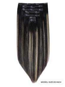 7PCS Straight Clip In Hair Extensions 100% Real Human Hair 14-24 Inch 115G Double Weft Invisible Clip Hair Extensions Remy Natural Human Hair For Women Girls Daily Use - S1B/19/1B - View 2