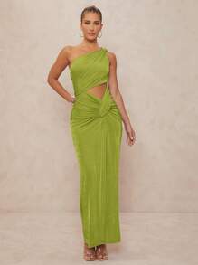 Lumalex 1 chiếc váy bó sát xoắn kim loại trang trí cho nữ có một bên vai - màu xanh lá - Xem 5