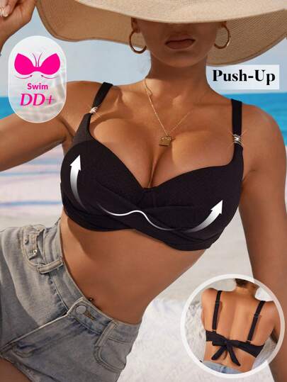 Swim DD+ Top de bikini con aros y doble tirante cruzado para mujer, diseño sencillo y versátil, ideal para el verano y las vacaciones en la playa