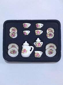 15 件套复古微型白瓷茶具壶杯盘餐具房屋样板房用品家具装饰必需品礼品