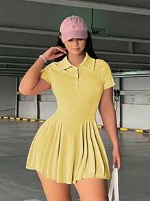 Flirla 大码女式夏季休闲马球领短袖连衣裙