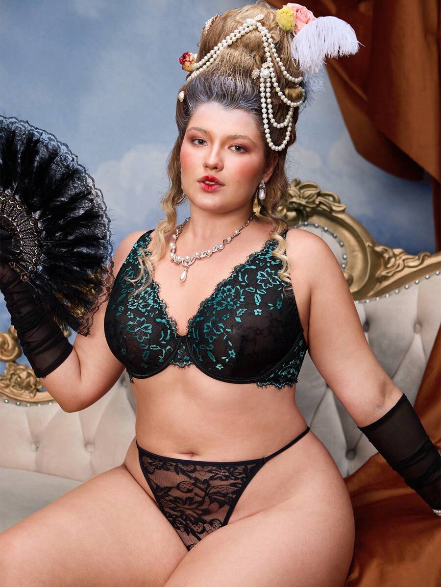 PinupPomp Plus Size Lace Underwire Lingerie Bra - Multicolor - View 1
