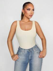 SHEIN Unity Women's Summer Casual Solid Backless Sleeveless Bodysuit - Apricot - View 5