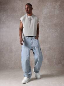 SUMWON Pantalones vaqueros de carpintero con bolsillos múltiples, ropa de trabajo de utilidad, pantalones vaqueros de pierna ancha y relajada, pantalones de trabajo de construcción de otoño e invierno, ropa de calle