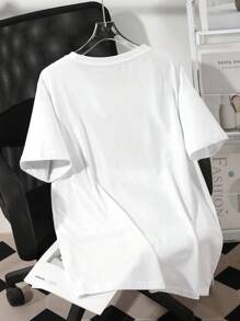 INAWLY Plus Size Plain Short Sleeve Round Neck T-Shirt, Simple And Fashionable For Summer - White - View 2