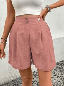 SHEIN Clasi Women's Solid Color Shorts, Minimalist Style Suitable For Summer - Pink - View 6