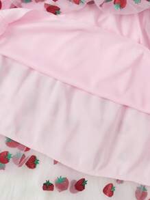 Girls Elegant Strawberry Foil Mesh Tutu Skirt