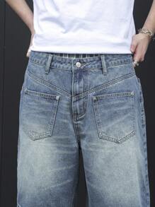 Manfinity EMRG 男士休闲纯色宽松口袋夏季牛仔短裤 - 藍色 - 查看 5