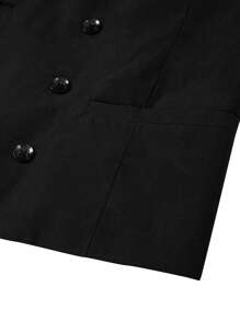 Manfinity Mode Chaleco de traje minimalista de unicolor para hombres, de moda para el verano - Negro - Ver 4