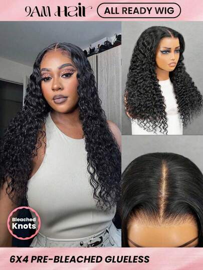ALL READY WIG 高密度定制深波浪全效假发，预漂白，预拔，预剪蕾丝融化蕾丝前部 6x4 无胶闭合假发，真人发质，自然氛围 9AM HAIR