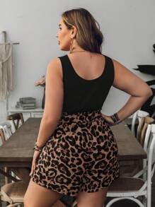 SHEIN VCAY Plus Size Leopard Print Patchwork Sleeveless Jumpsuit - Multicolor - View 2