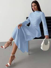 Firerie Elegant Minimalist Women 2Pcs Set: Long Sleeve Pleated Waist Blouse & High Waist A-Line Skirt, Suitable For Commuting & Dating, Autumn/Winter