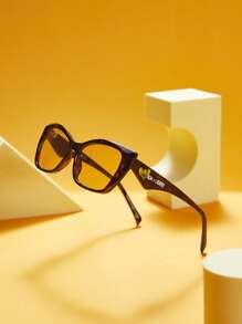 TOM & JERRY X SHEIN Letter And Cute Mouse Pattern Fashionable Glasses - Coffee Brown - View 3