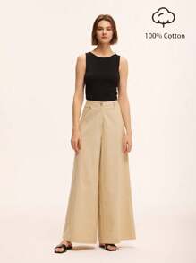Chiquease Casual Khaki High Waist Wide Leg Cotton Cargo Pants Fall Cloth For Women - Khaki - View 1