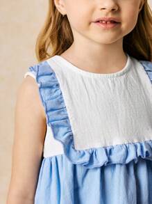 SHEIN Young Girls' Elegant Blue Ruffle Trim Dress, Spring/Summer - Blue - View 5